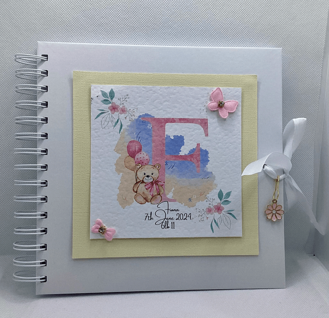 Personalised Christening and New Baby scrapbook photo album with FREE pendant. Beautiful Handmade gift. 