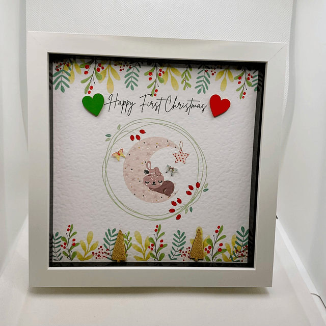 Personalised First Christmas frame and album set. Baby bear design.