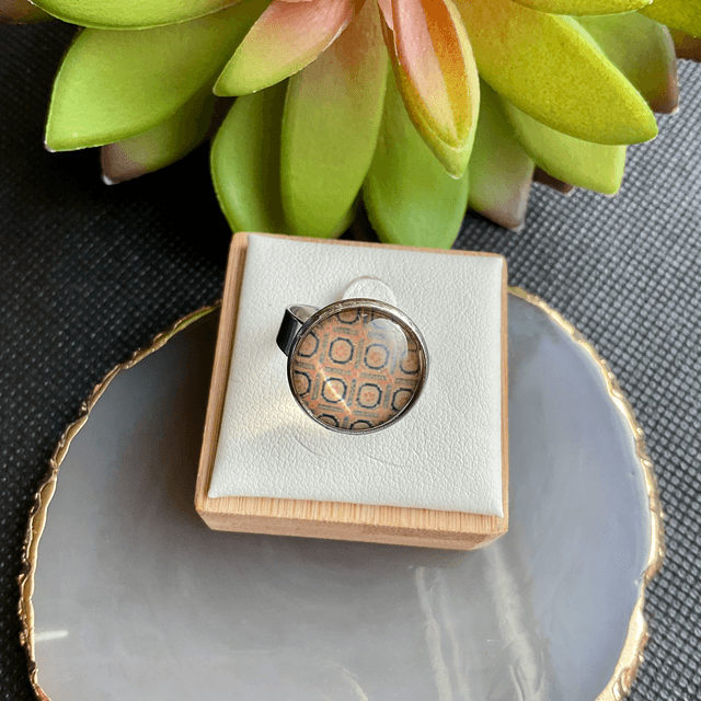 Handmade adjustable ring. Colourful glass cabochon ring.