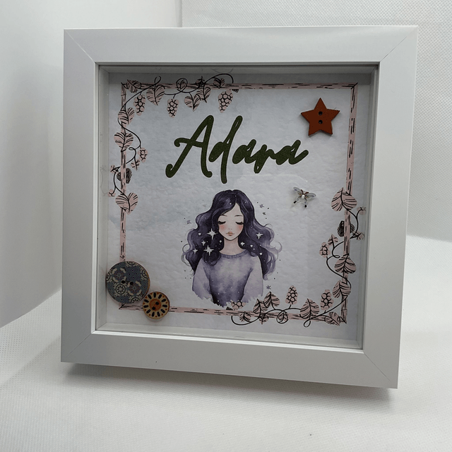 Personalised Name Button Art Frame: Custom Girl's Decor.