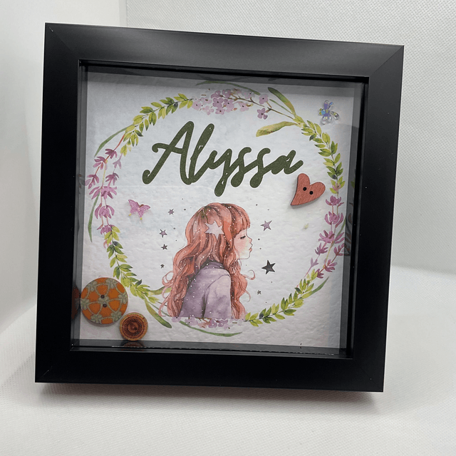 Personalised Name Button Art Frame: Custom Girl's Decor.