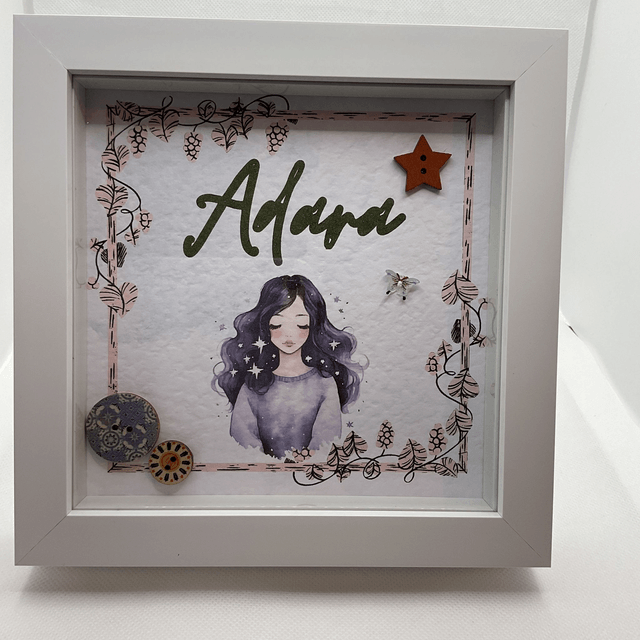 Personalised Name Button Art Frame: Custom Girl's Decor.