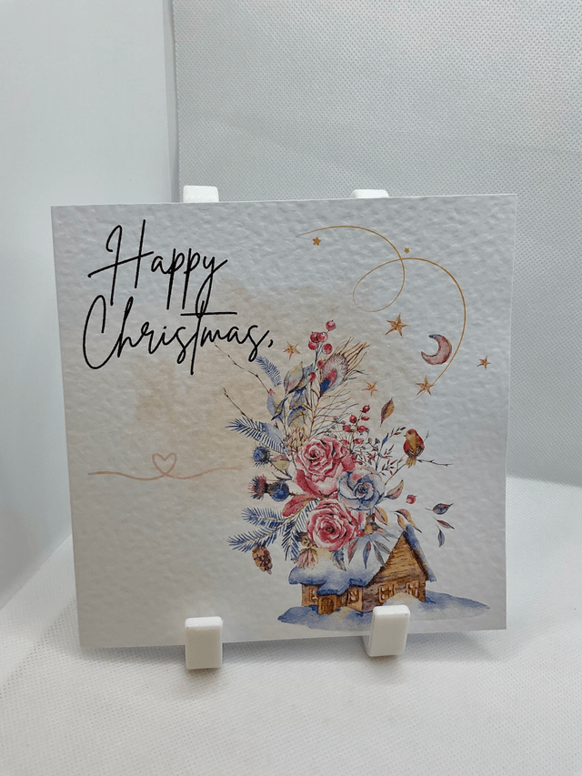 Personalised Christmas card. Traditional Floral design 