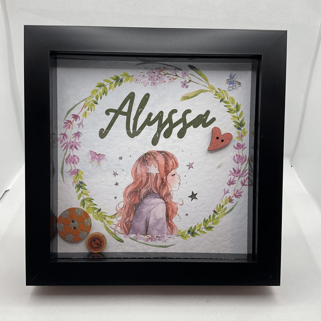 Personalised Name Button Art Frame: Custom Girl's Decor.