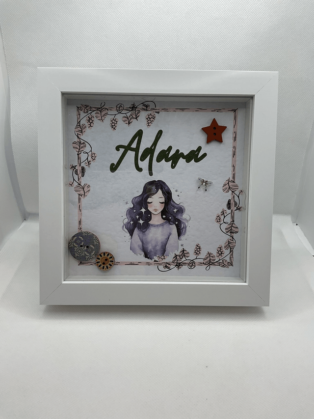 Personalised Name Button Art Frame: Custom Girl's Decor.