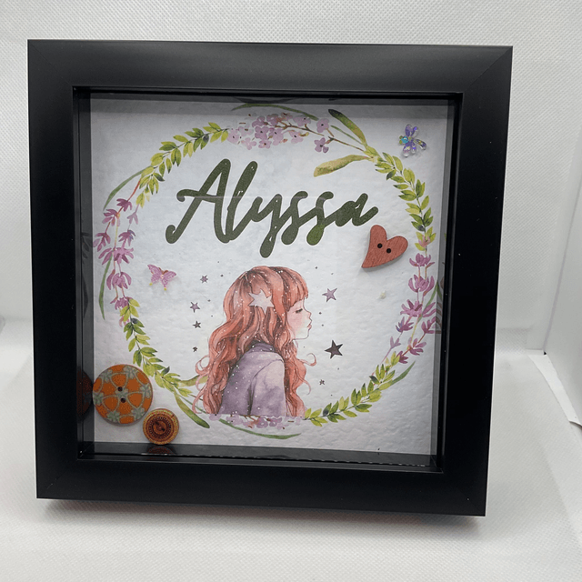 Personalised Name Button Art Frame: Custom Girl's Decor.