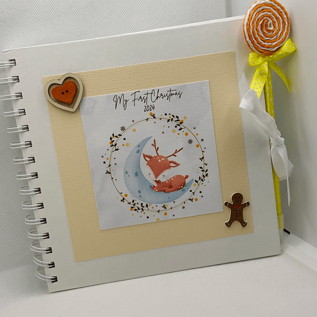Personalised First Christmas frame and album set. Reindeer design.