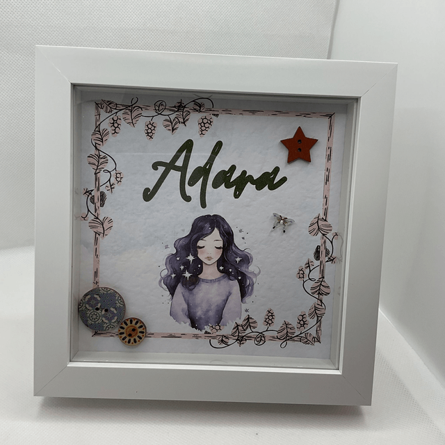 Personalised Name Button Art Frame: Custom Girl's Decor.