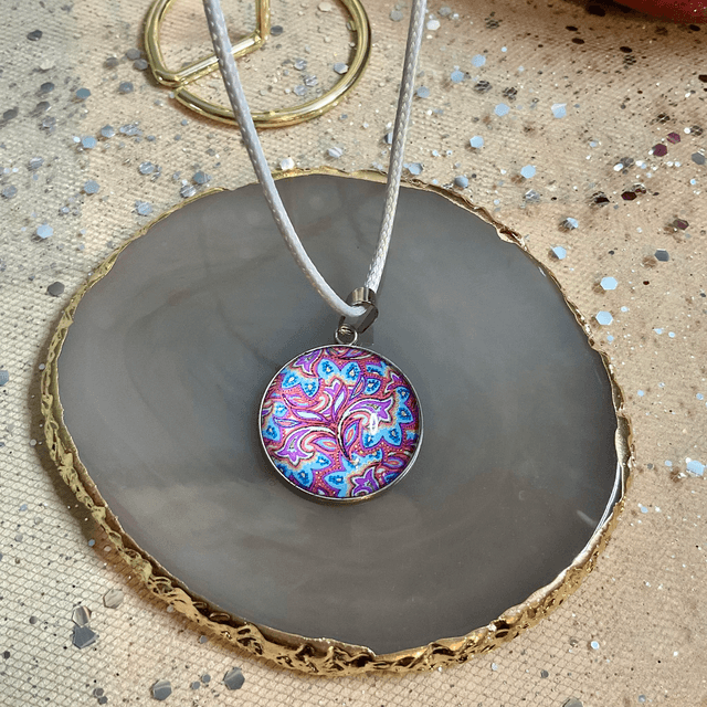 Glass cabochon necklace. Handmade jewellery.