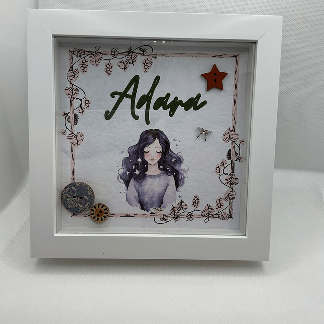 Personalised Name Button Art Frame: Custom Girl's Decor.