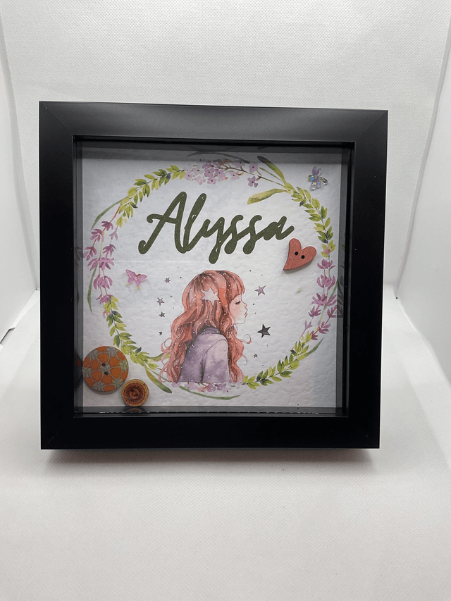 Personalised Name Button Art Frame: Custom Girl's Decor.