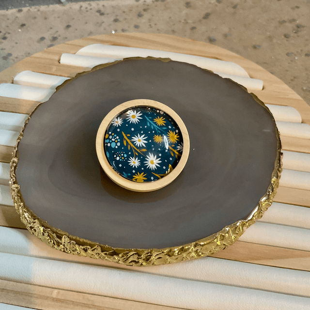Handmade brooch with blue Christmas design. Beautiful Christmas gift. 