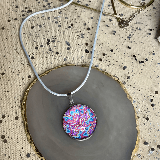 Glass cabochon necklace. Handmade jewellery.