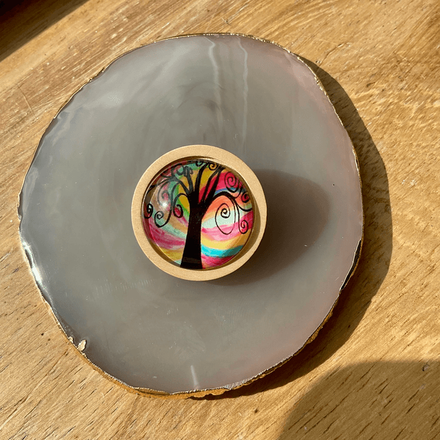 Handmade colourful brooches. Beautiful printed cabochon design.