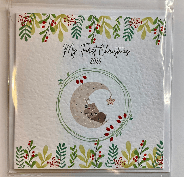 Personalised First Christmas frame and album set. Baby bear design.