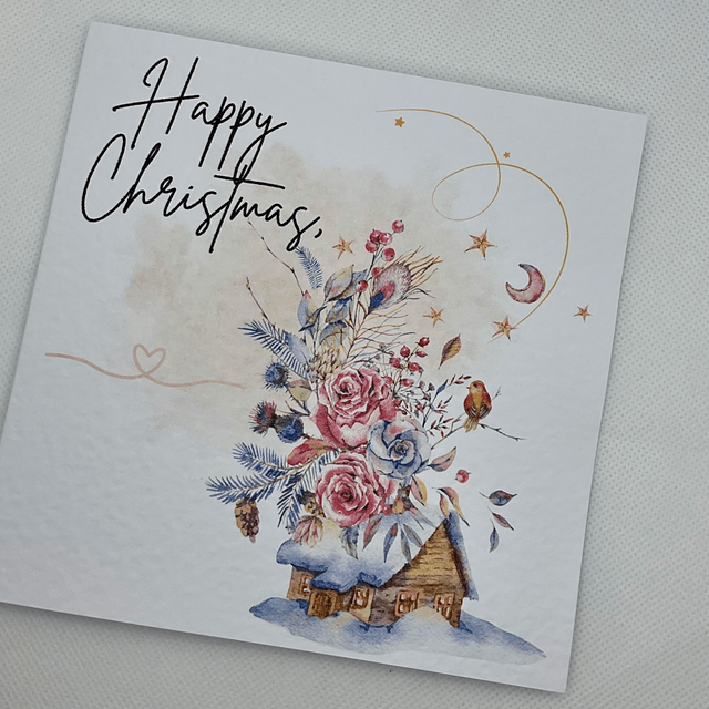 Personalised Christmas card. Traditional Floral design 