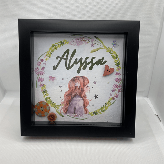 Personalised Name Button Art Frame: Custom Girl's Decor.