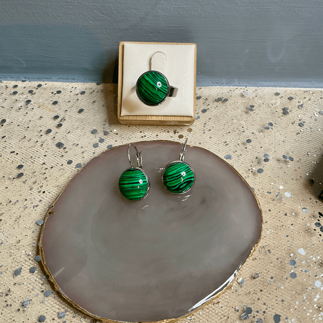French style cabochon earrings and ring set.