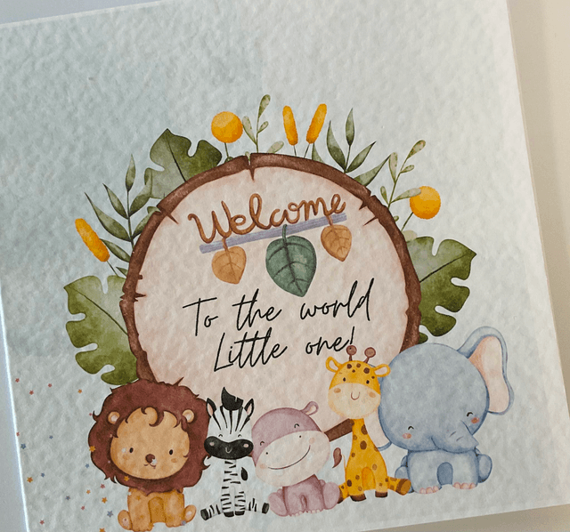 New baby card with cute safari animals.. Personalised.