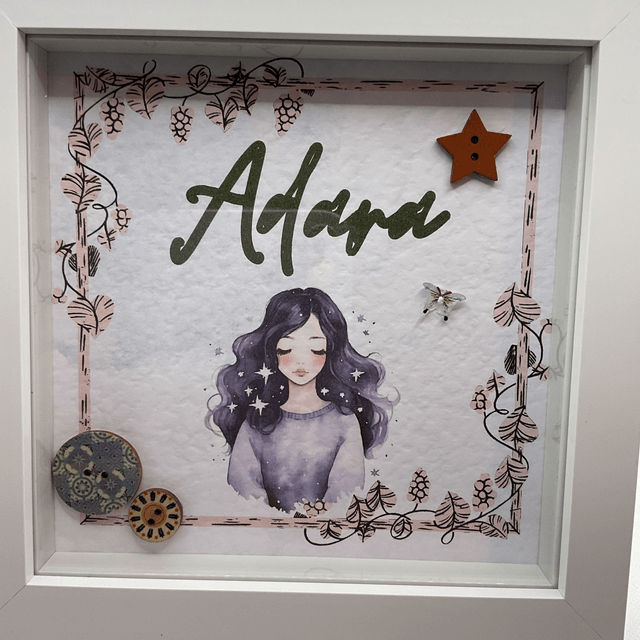 Personalised Name Button Art Frame: Custom Girl's Decor.