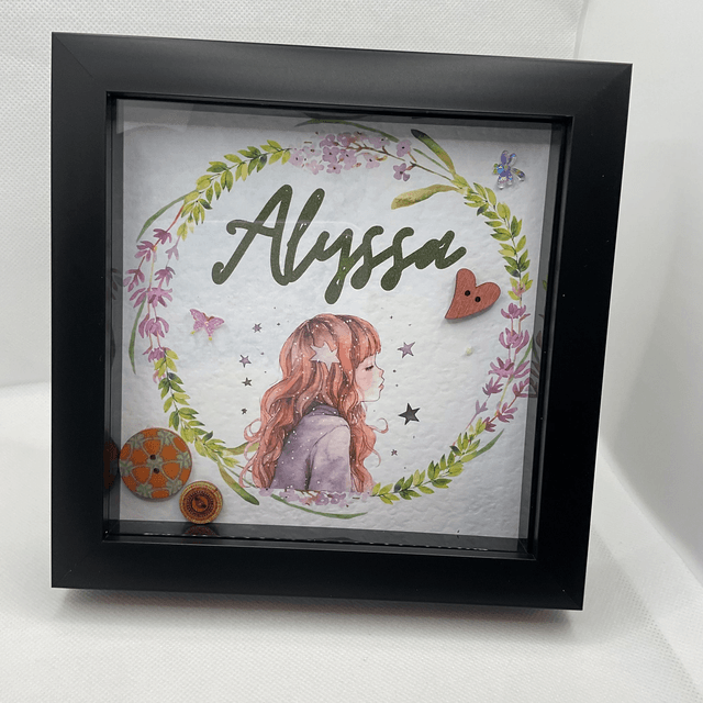 Personalised Name Button Art Frame: Custom Girl's Decor.