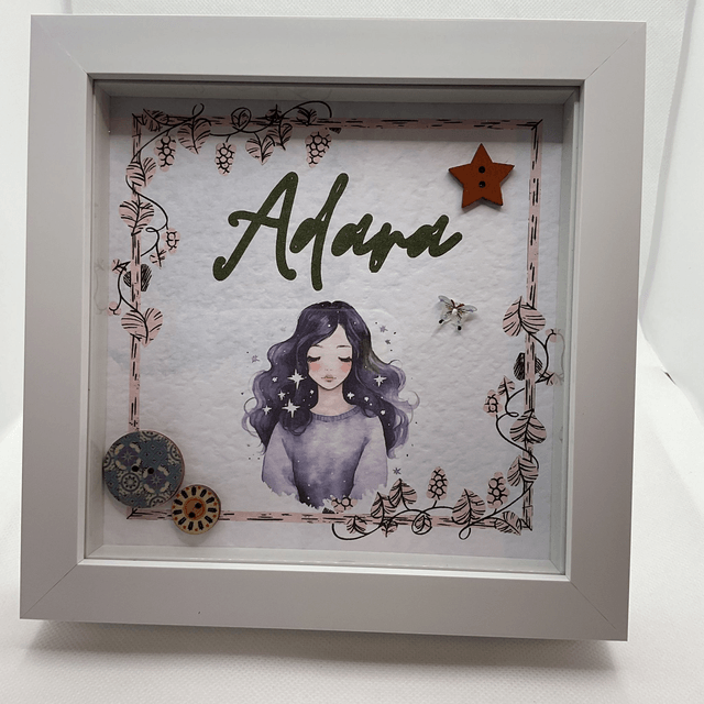 Personalised Name Button Art Frame: Custom Girl's Decor.