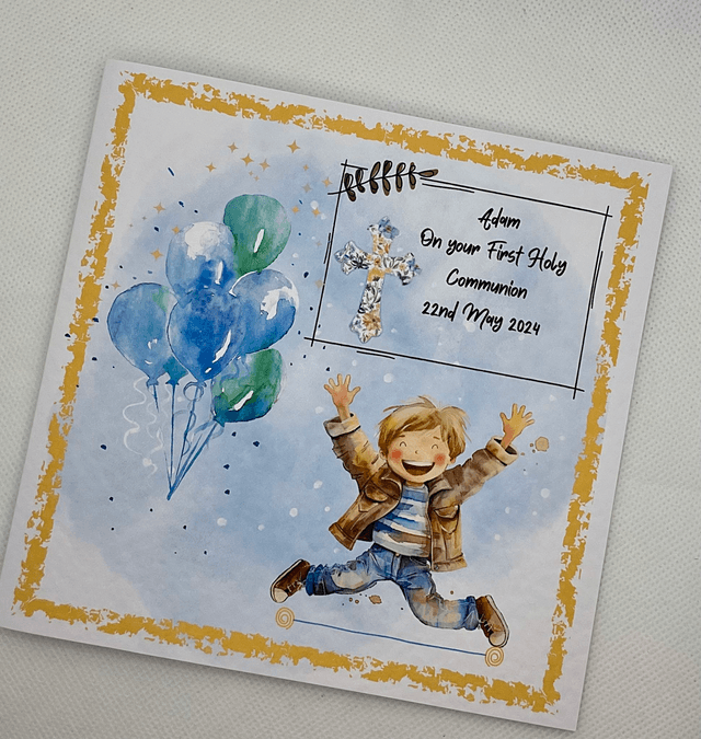 Personalised communion and confirmation card for boys. Handmade gift card.