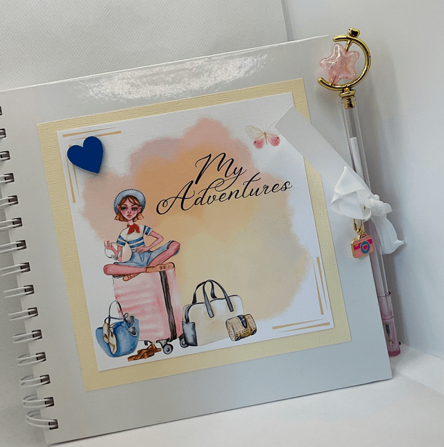 Handmade, personalised scrapbook travel journal with FREE pen and pendant. 