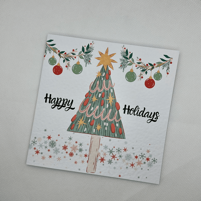 Personalised Christmas card. Colourful Christmas’s tree.