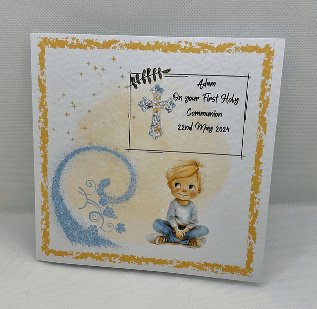 Personalised Communion and Confirmation card for boys. Handmade communion gift. Matching items available.