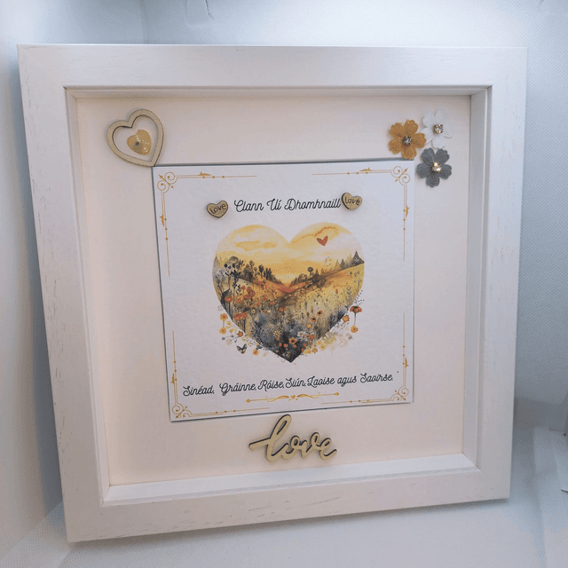 Personalised Irish language photo frame. Handmade family gift