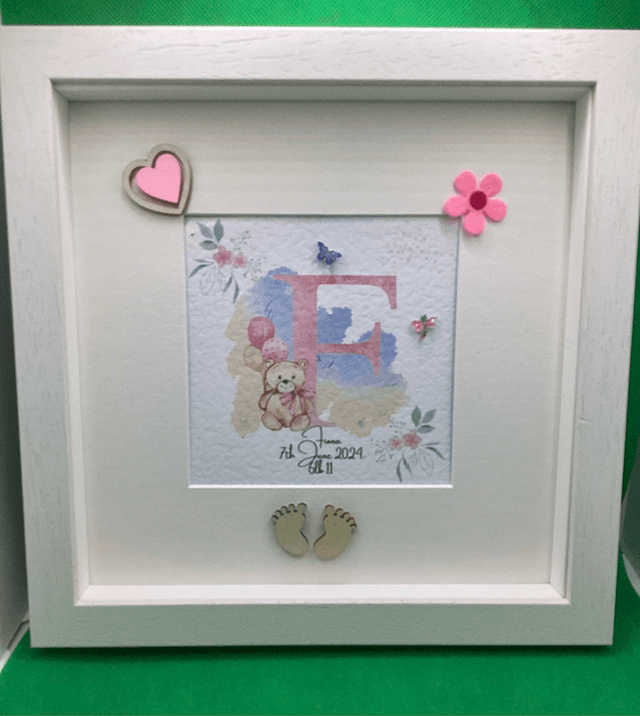 Personalised Christening and New Baby frame. Beautiful Handmade gift.