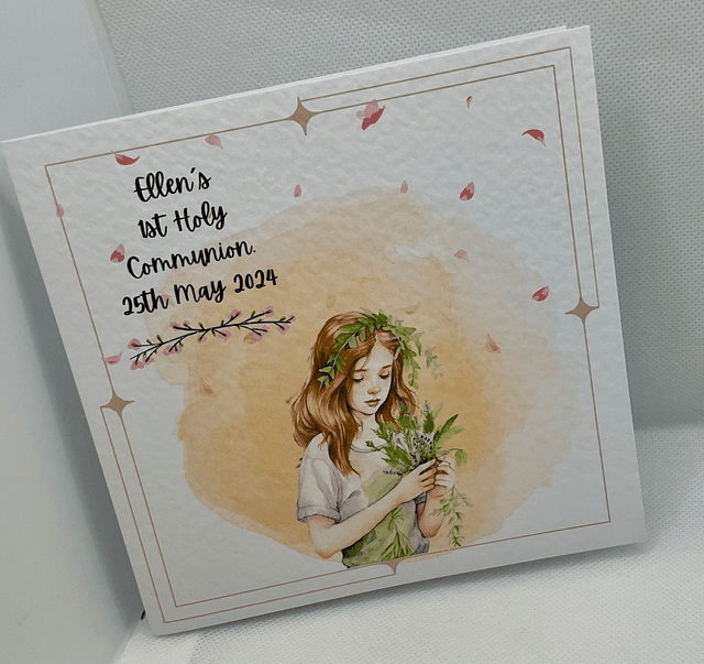 Personalised First communion card for girls. First Holy Communion and confirmation gift set.