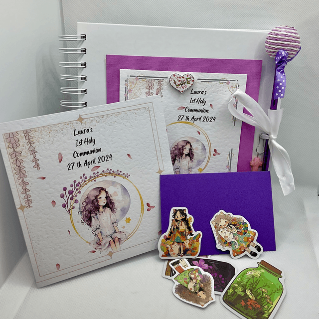 Personalised Communion photo album with FREE pen and pendant. Scrapbook keepsake book and personalised frame with Free pendant and  pen 
