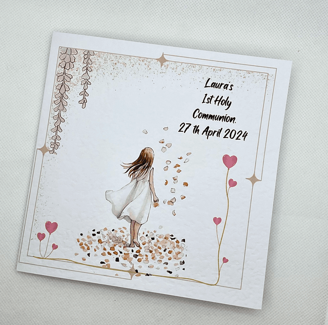 Personalised First communion card for girls. First Holy Communion and confirmation gift set.