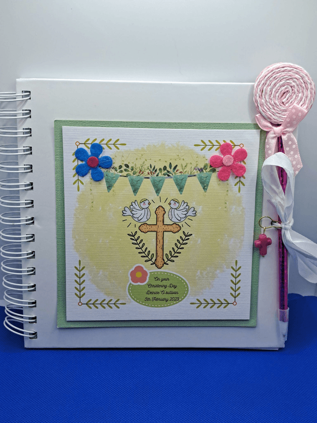 Personalised Christening  and Communion photo album. Scrapbook keepsake book and personalised frame set. 
