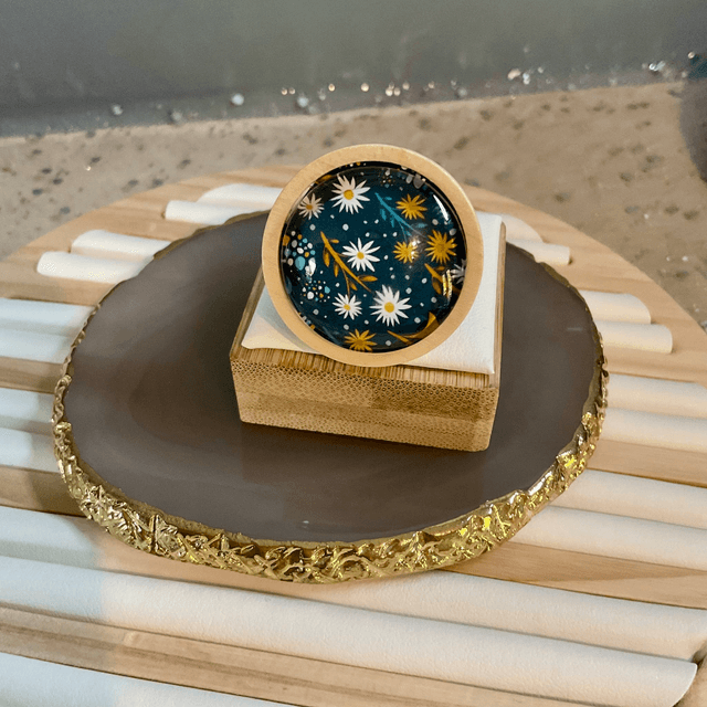 Handmade brooch with blue Christmas design. Beautiful Christmas gift. 