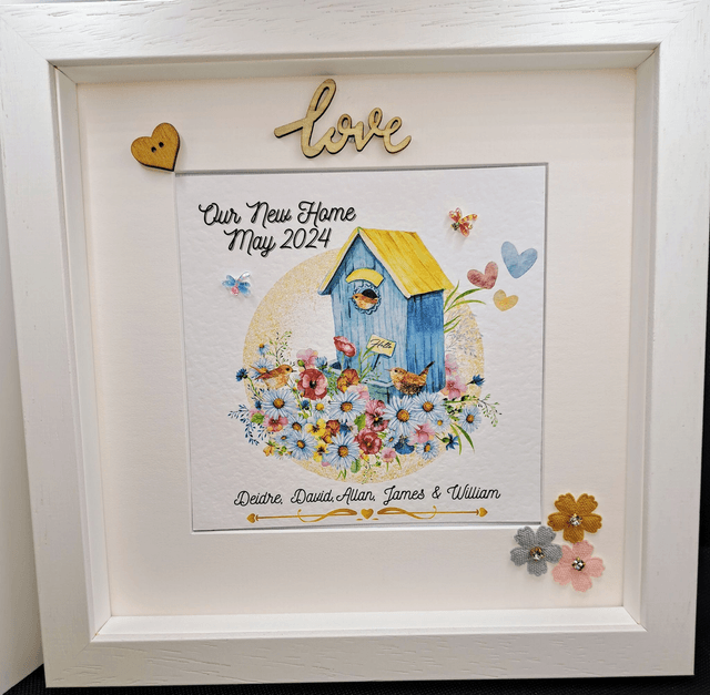 New home/ house warming personalised photo frame. Handmade frame. Family gift.