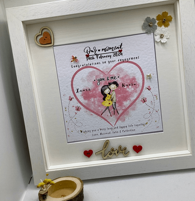 Personalised engagement frame . Beautiful handmade gift for couples.