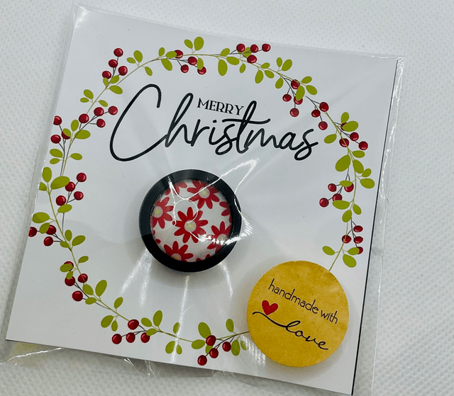 Handmade brooch with Christmas card.