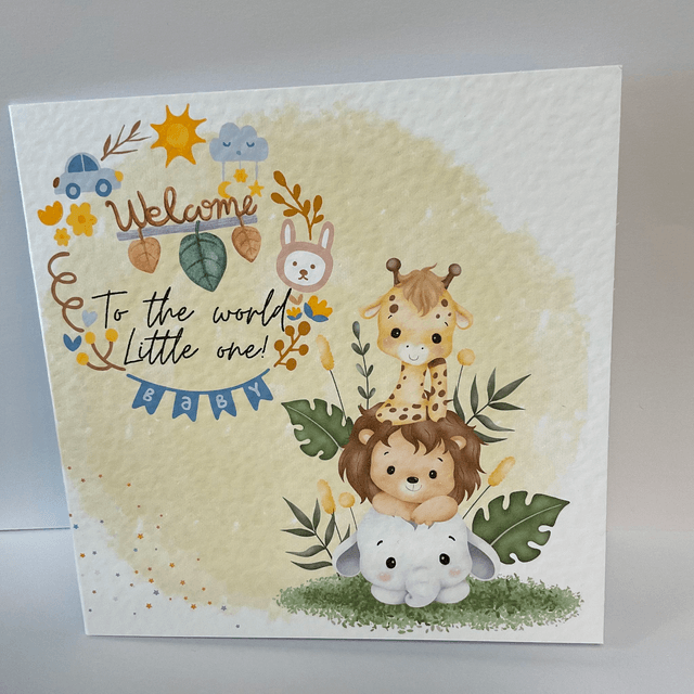 New baby card with Cute safari animals. Personalised.