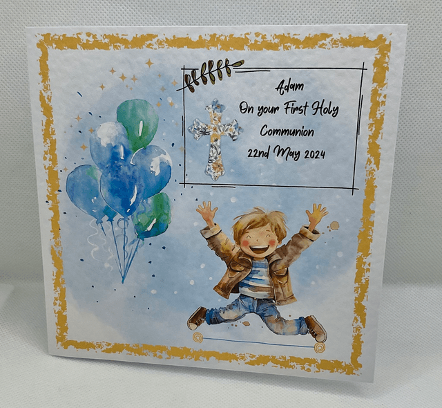 Personalised communion and confirmation card for boys. Handmade gift card.