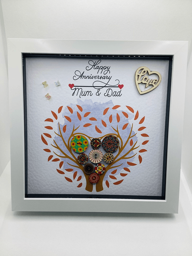 Handmade, personalised Anniversary frame. Beautiful button frame.
