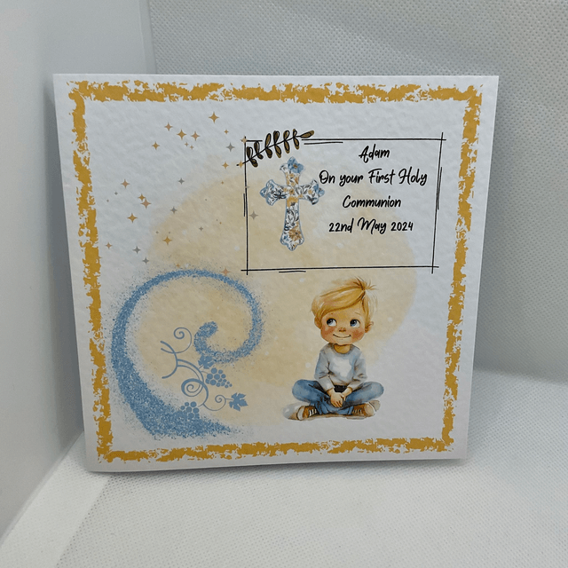Personalised Communion and Confirmation card for boys. Handmade communion gift. Matching items available.