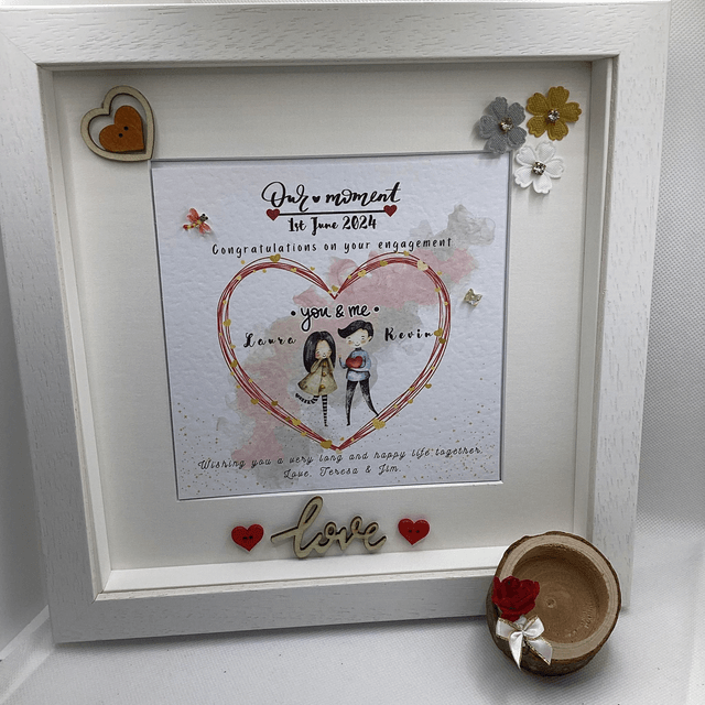 Personalised engagement frame . Beautiful handmade gift for couples.