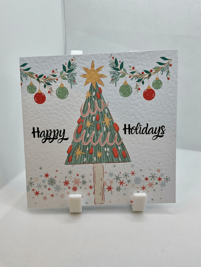 Personalised Christmas card. Colourful Christmas’s tree.