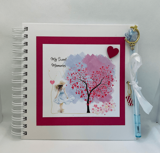 Handmade, personalised scrapbook / photo-book with FREE pen and pendant. Keepsake memories