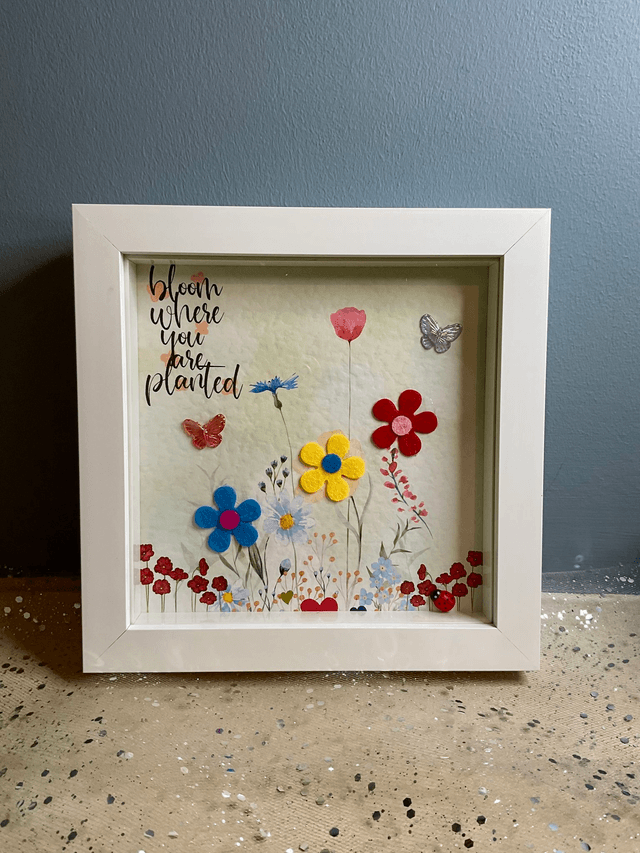 Handmade floral frame with inspirational quote. Flower design