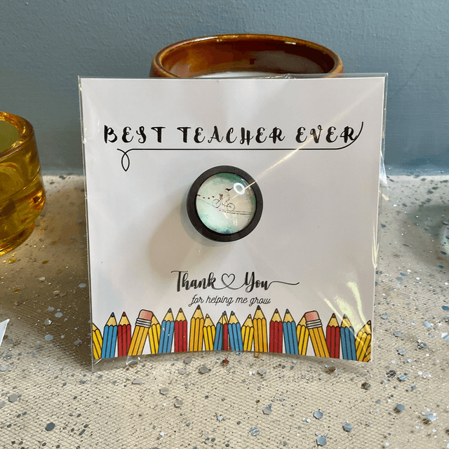 Handmade brooch with teacher’ s card. Thank you teacher gift.