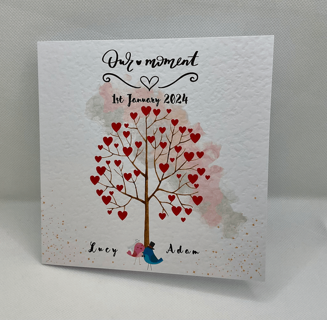 Personalised Wedding and engagement  card with couple’s name. Mr & Mrs bird design. Personalised items available.